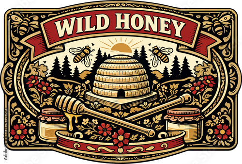 Wild Honey Vintage Beekeeping Badge Logo EPS