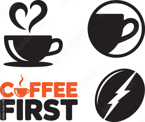Coffee cup icon set coffee bean text graphics steaming heart shaped cup coffee break logo elements