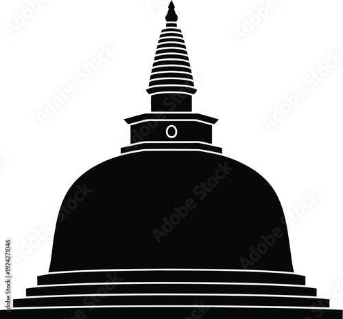 Sri Lankan Stupa Dagoba Minimal Line Art – Smooth Bell Dome Harmika Spire Black Outline Vector