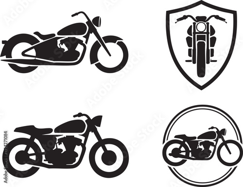 Motorcycle emblems vintage chopper and cruiser style bikes in shield and circle icons vector art