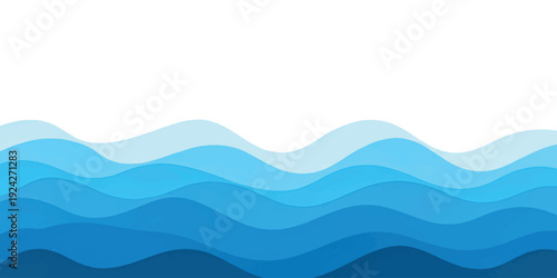 Abstract vector illustration of ocean waves in varying shades of blue against a white background.