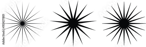 Black starburst shapes with varying line lengths and thickness lines abstract