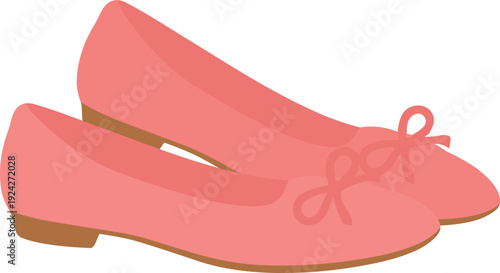 A pair of pink ballet flats with small bows is illustrated in a simple flat design against