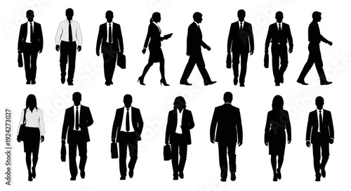 Business People Silhouettes Walking.