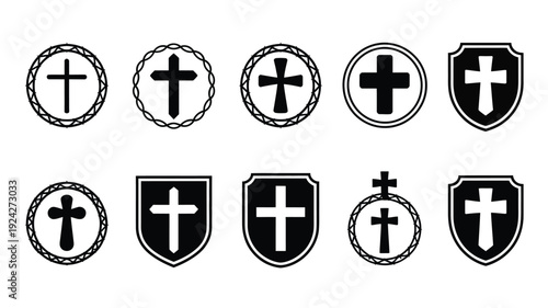Good friday emblems and crosses in black and white religious symbols bundle for easter and christianity