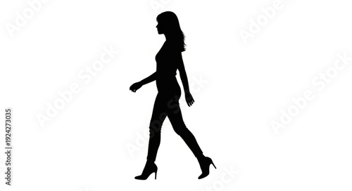 Silhouette of a woman walking confidently in heels.