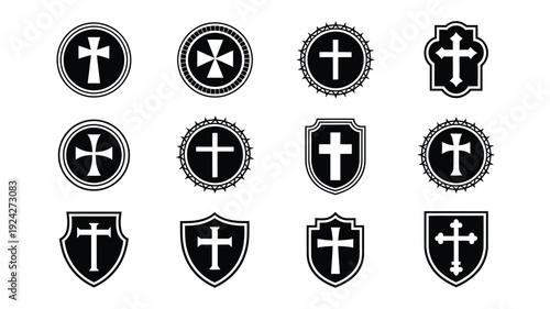 Good friday emblems and crosses in various shapes and designs for easter or religious themes on white background