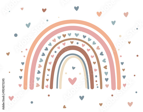 Minimal pastel rainbow illustration with scattered tiny hearts