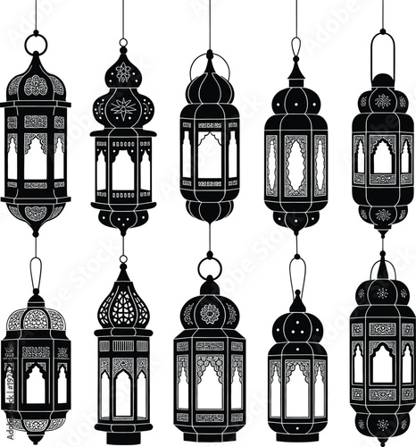 Elegant black and white traditional hanging lantern designs in various styles