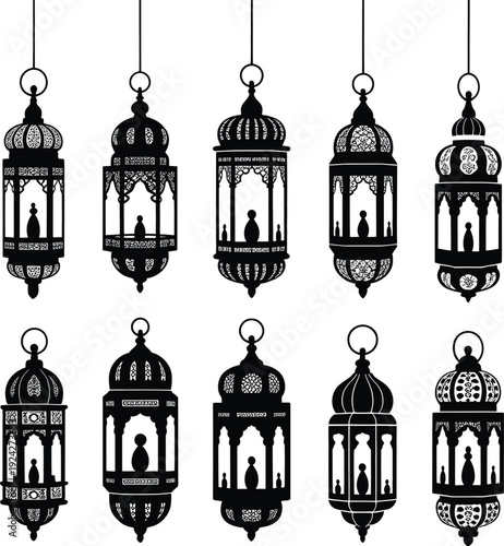 Elegant collection of traditional moroccan lantern designs in black and white