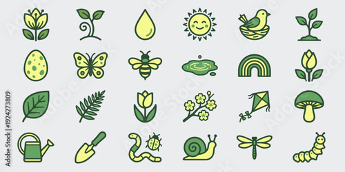 Gemini said
Cute spring season vector icon bundle containing flat nature gardening weather insect symbols for modern web application UI design layouts