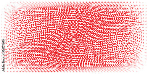 Red halftone concentric circle background. Rippled sonic wave ring wallpaper. Dotted radial gradient texture. Vector rasterized rough backdrop for epicenter, target, radar signal, vibration concept
