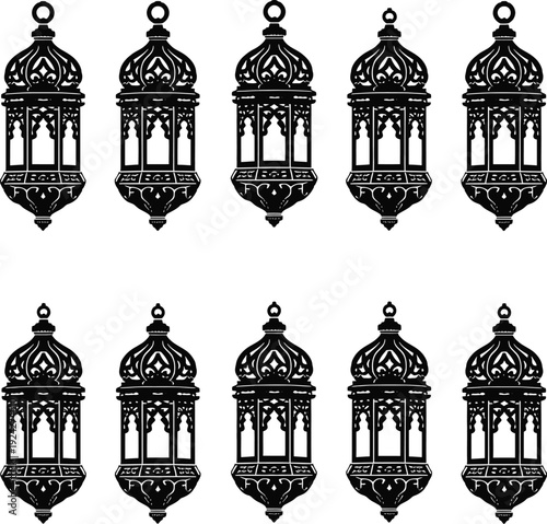 Elegant black and white traditional lantern designs in a grid layout