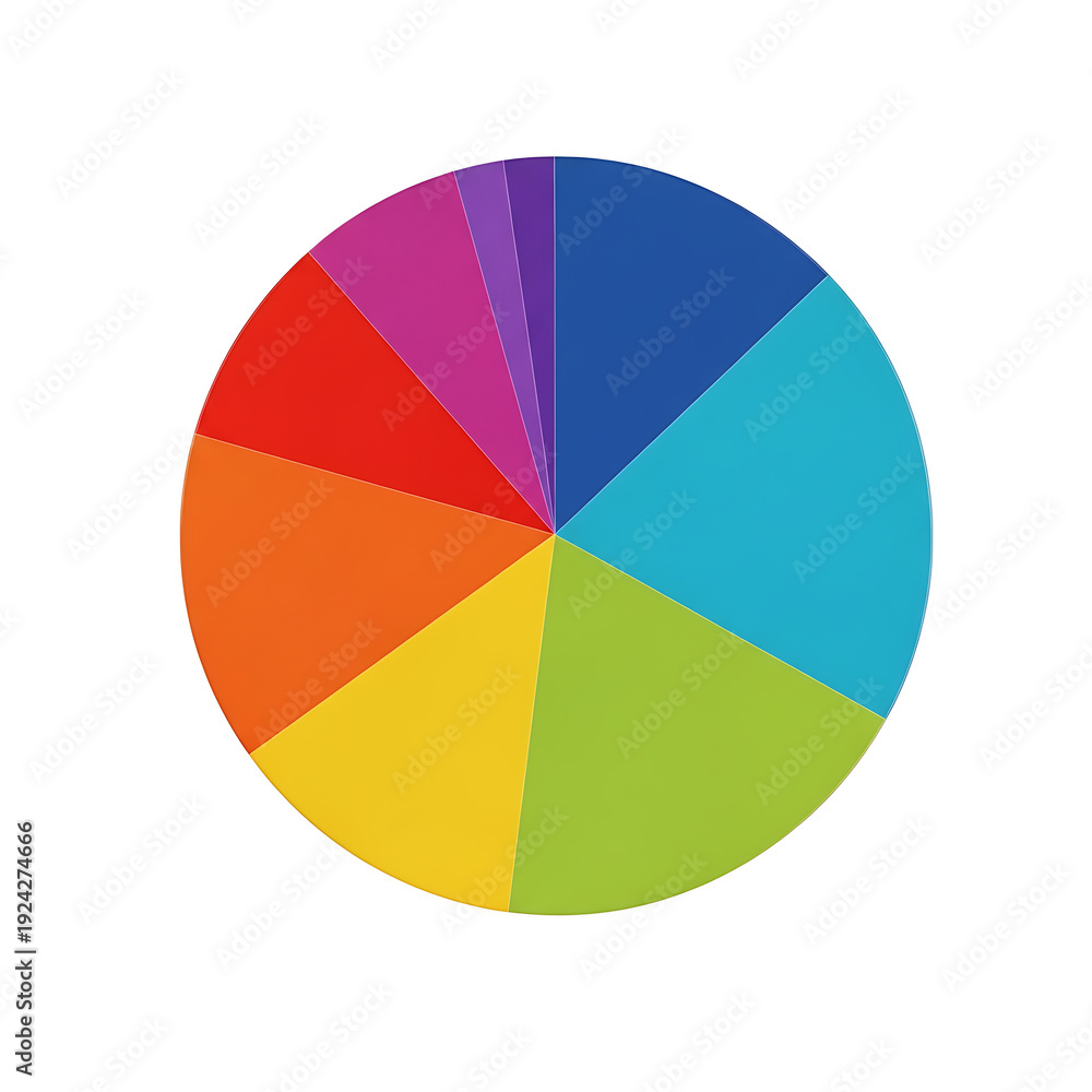 Fototapeta premium Colorful pie chart with eight segments on white background