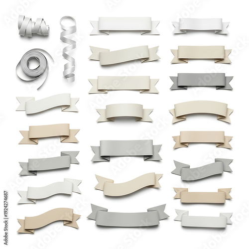 Set of realistic ribbons banners in various colors on white background