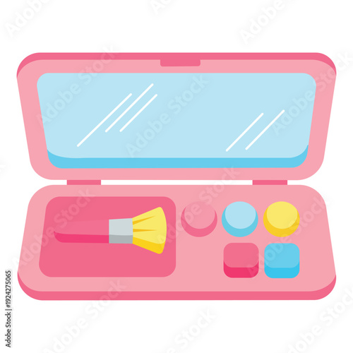 Pink Makeup Palette: A vibrant depiction of an open pink makeup palette, complete with an array of colorful eyeshadows and a fluffy brush, perfect for cosmetic use.