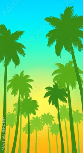 Tropical Palm Trees Silhouette at Sunset. Concept featuring palm trees, silhouette, sunset, tropical, nature.