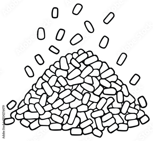 Outline of a pile of pills with some falling from above, representing medication.