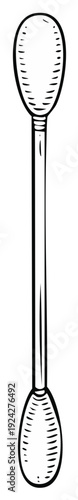 Illustration of cotton swab with rounded ends and thin stem, outline style