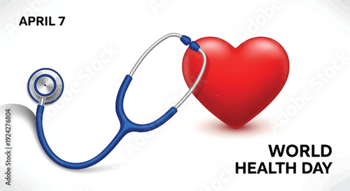 World Health Day vector graphic with stethoscope and heart