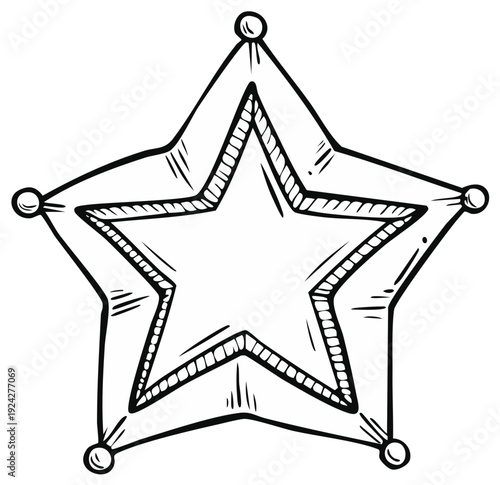 Hand-drawn Sheriff Star Badge Emblem Outline Illustration