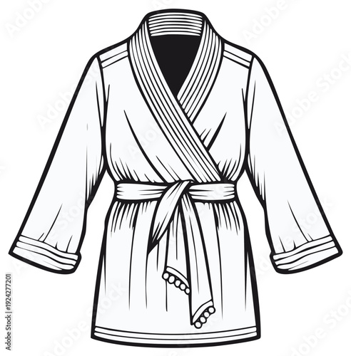 Bathrobe vector illustration, white robe with belt graphic