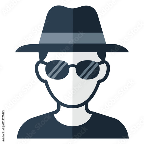 Secretive Shadow: A stylized silhouette embodies the intrigue of anonymity, a person shrouded in mystery wearing a fedora hat and dark sunglasses. This image speaks to discretion, undercover work.