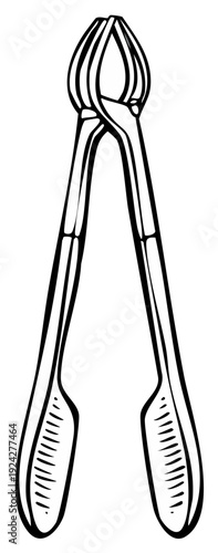 Line art illustration of surgical dressing forceps with ribbed grips