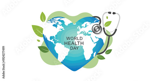 World Health Day icon with stethoscope and leaves