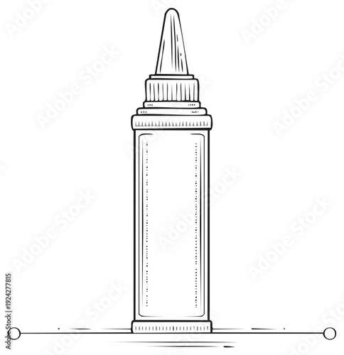 Ink bottle illustration, black and white line art