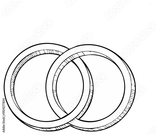 Intertwined wedding rings in line art, symbol of commitment and love