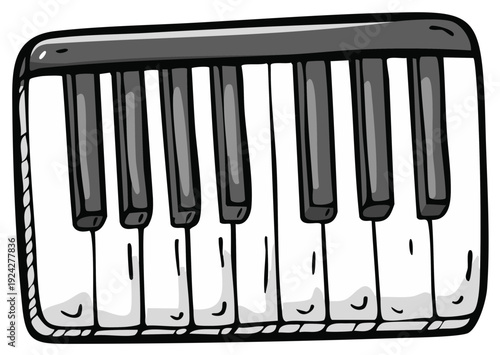 Cartoon Illustration of a Piano Keyboard with Black and White Keys for Music Concepts