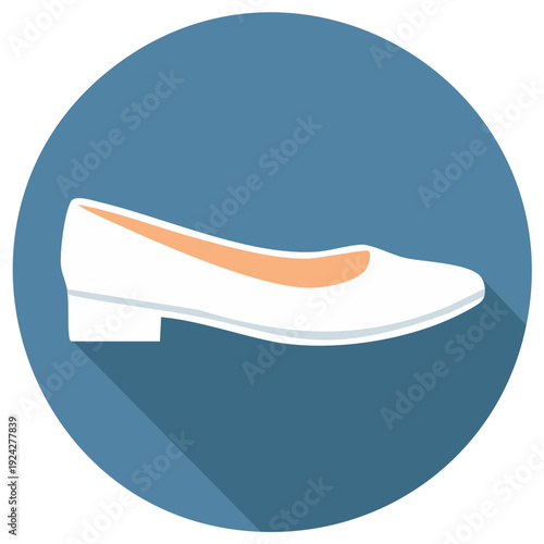 Elegant White Women's Flat Shoe Icon, Modern Flat Design with Distinct Long Shadow