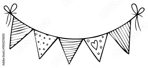 Hand Drawn Bunting Flags with Heart and Patterns for Party Decorations