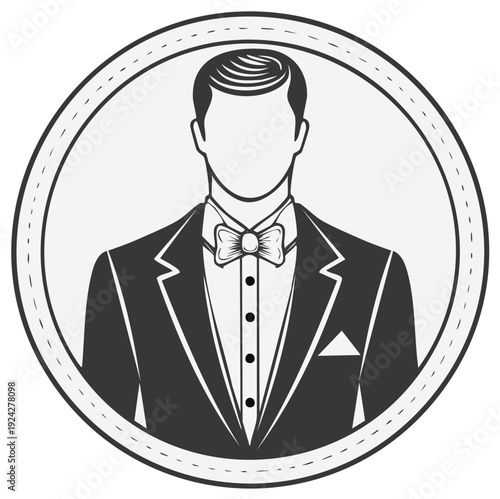 Elegant Gentleman in Tuxedo and Bow Tie Icon Formal Attire and Sophistication Symbol