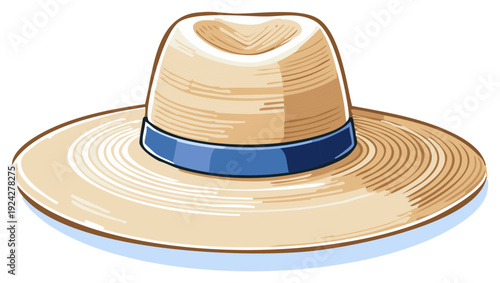 Summer hat, with a blue band, vector illustration