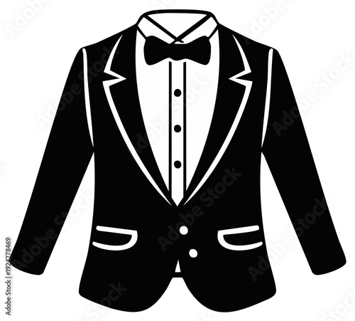 Elegant tuxedo jacket illustration, formalwear, black and white design.