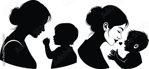 Mother and child silhouettes in tender moments