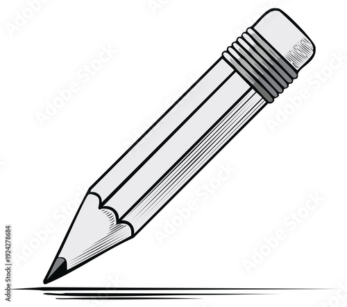 Hand drawn graphite pencil with eraser creating a line on a plain surface