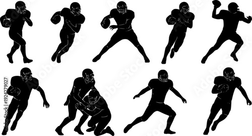Vector silhouette of American football players on white background