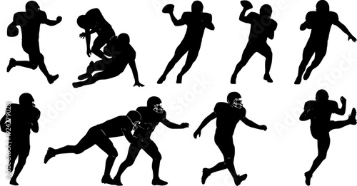 Vector silhouette of American football players on white background