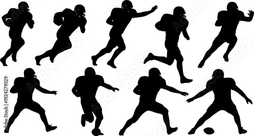 Vector silhouette of American football players on white background