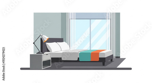 Modern Bedroom Interior Design With Bed And Nightstand.