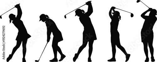 Golf, player, silhouettes, swing, sport, athlete, club, training, competition, fitness, outdoor, game, golfer, hobby, activity, illustration, vector, isolated, set, collection