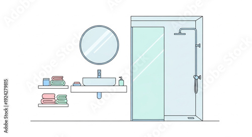 Modern Bathroom Interior With Shower and Sink Illustration.