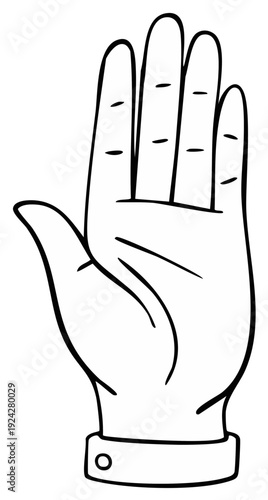 Open hand showing four fingers, palm facing forward, black and white line art.