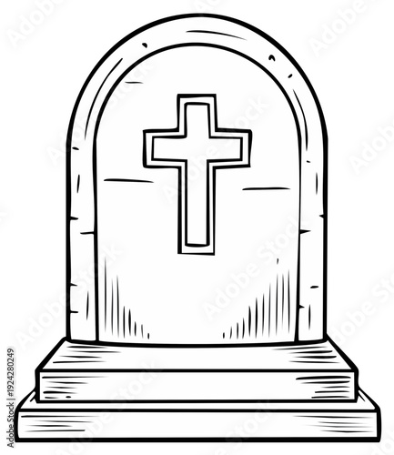 Stone Christian gravestone with cross symbol commemorating remembrance and eternal rest