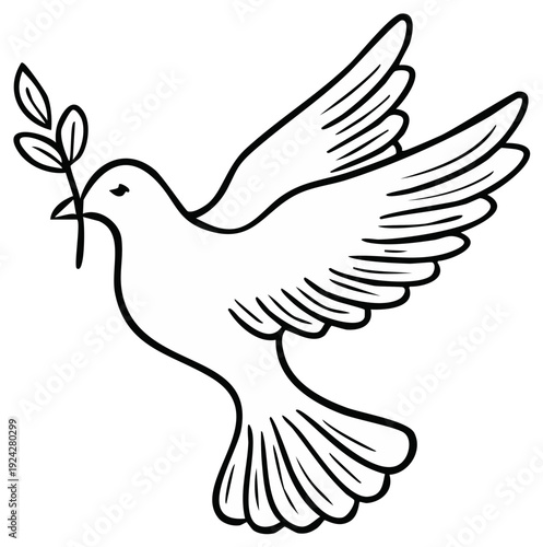 Flying dove carrying olive branch symbol of peace and hope isolated illustration
