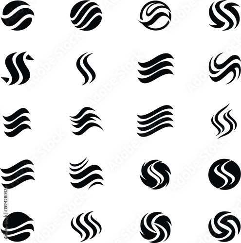 Collection of Abstract Swirl and Wave Icons for Branding and Design