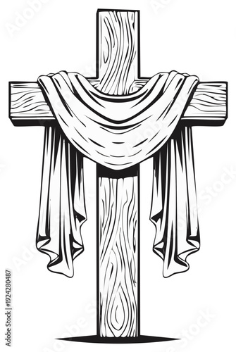 Wooden Christian Cross with Drape Symbolizing Sacrifice and Faith